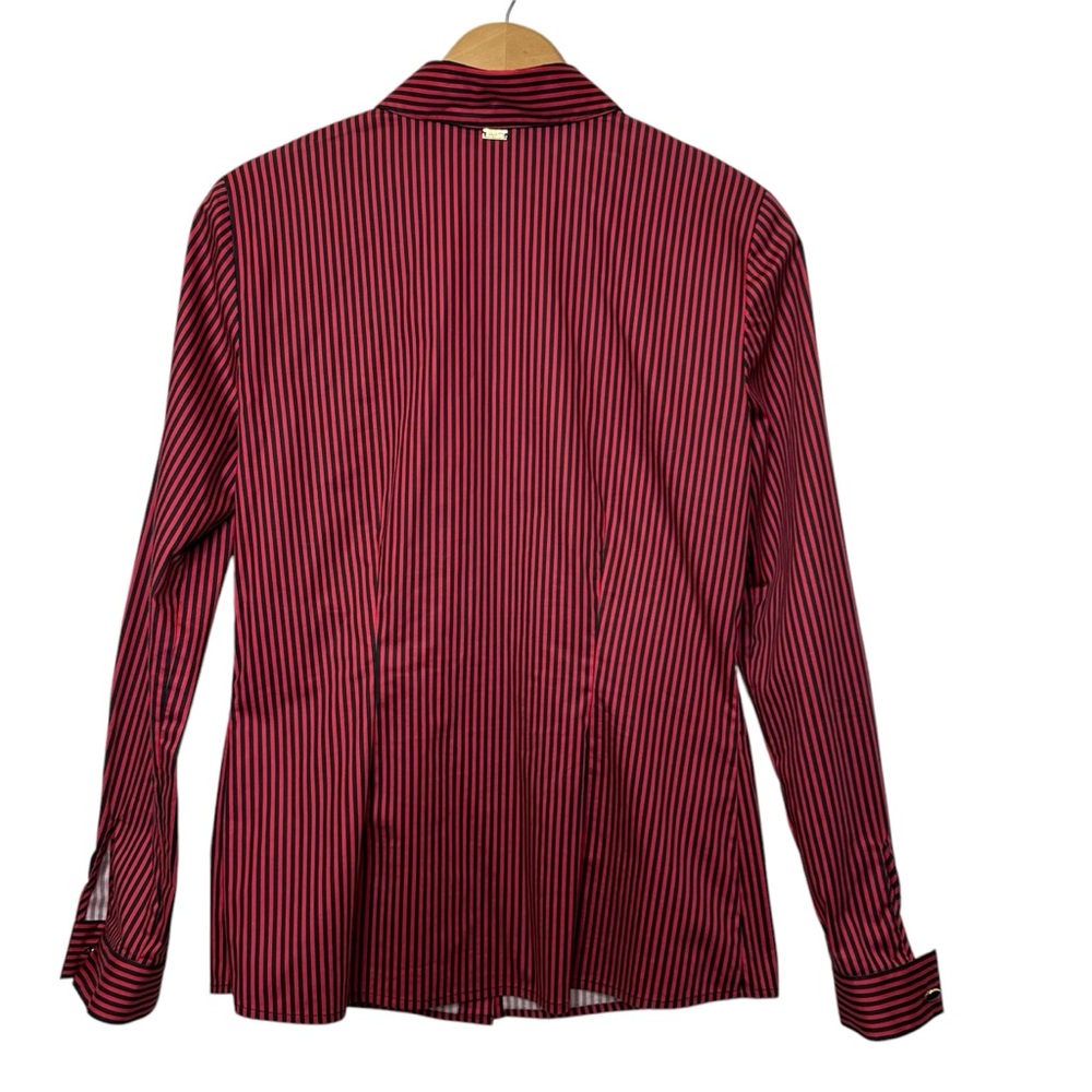 ST. JOHN SPORT Black & Red Stripe Button Down Long Sleeve Top Size 2 - Picture 3 of 13